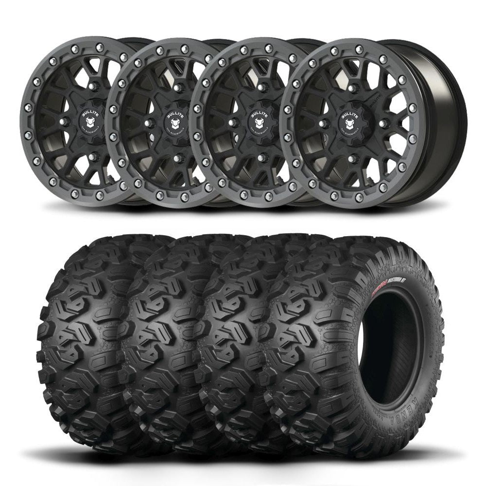 Set of Four Bullite Rider Wheels 14" Gray And Kenda K3201 Mastodon HT Tires [30x10R-14]
