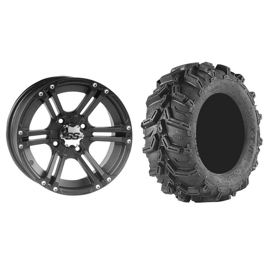 Set of 2 Mounted Wheel and Tire Kit Wheel: 12x7 5+2 4/110 Tire: 26x9-12 6 Ply