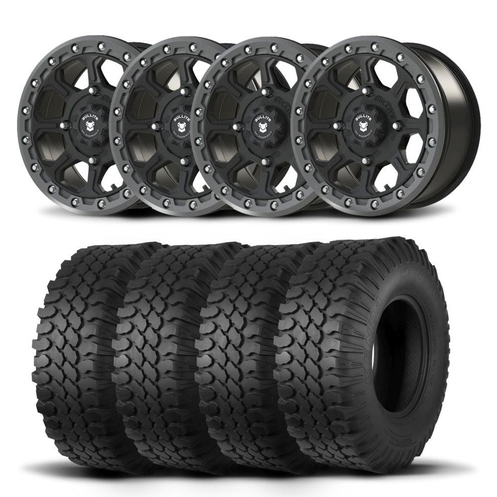 Set of Four Bullite Ruler Wheels 14" Gray And Kenda K576A Kongur Tires [30x10R-14]