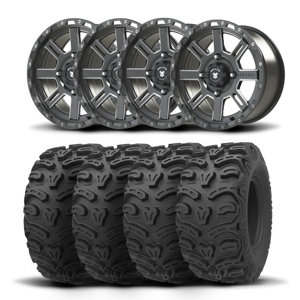 Set of Four Bullite Lancer Wheels 14" Gray And Kenda K587 Bearclaw HTR Tires [28x11R-14]