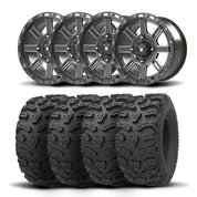 Set of Four Bullite Lancer Wheels 14" Gray And Kenda K587 Bearclaw HTR Tires [28x11R-14]