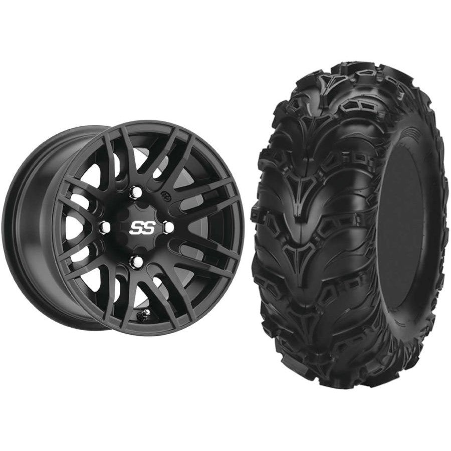 Set of 2 Mounted Wheel and Tire Kit Wheel: 14x7 5+2 4/110 Tire: 28x9-14 6 Ply