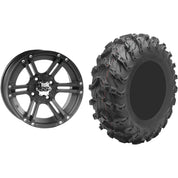 Set of 2 Mounted Wheel and Tire Kit Wheel: 12x7 5+2 4/110 Tire: 27x9-12 8 Ply