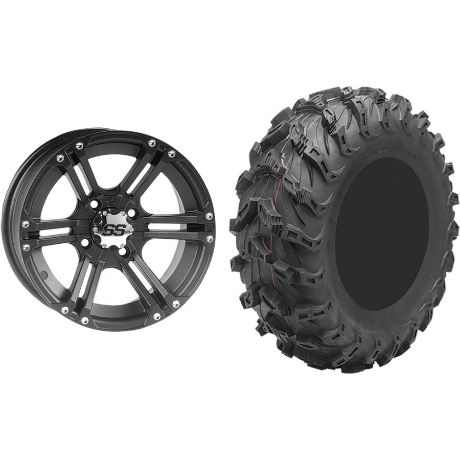 Set of 2 Mounted Wheel and Tire Kit Wheel: 12x7 5+2 4/110 Tire: 27x9-12 8 Ply
