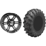 Set of 2 Mounted Wheel and Tire Kit Wheel: 12x7 5+2 4/110 Tire: 27x9-12 8 Ply