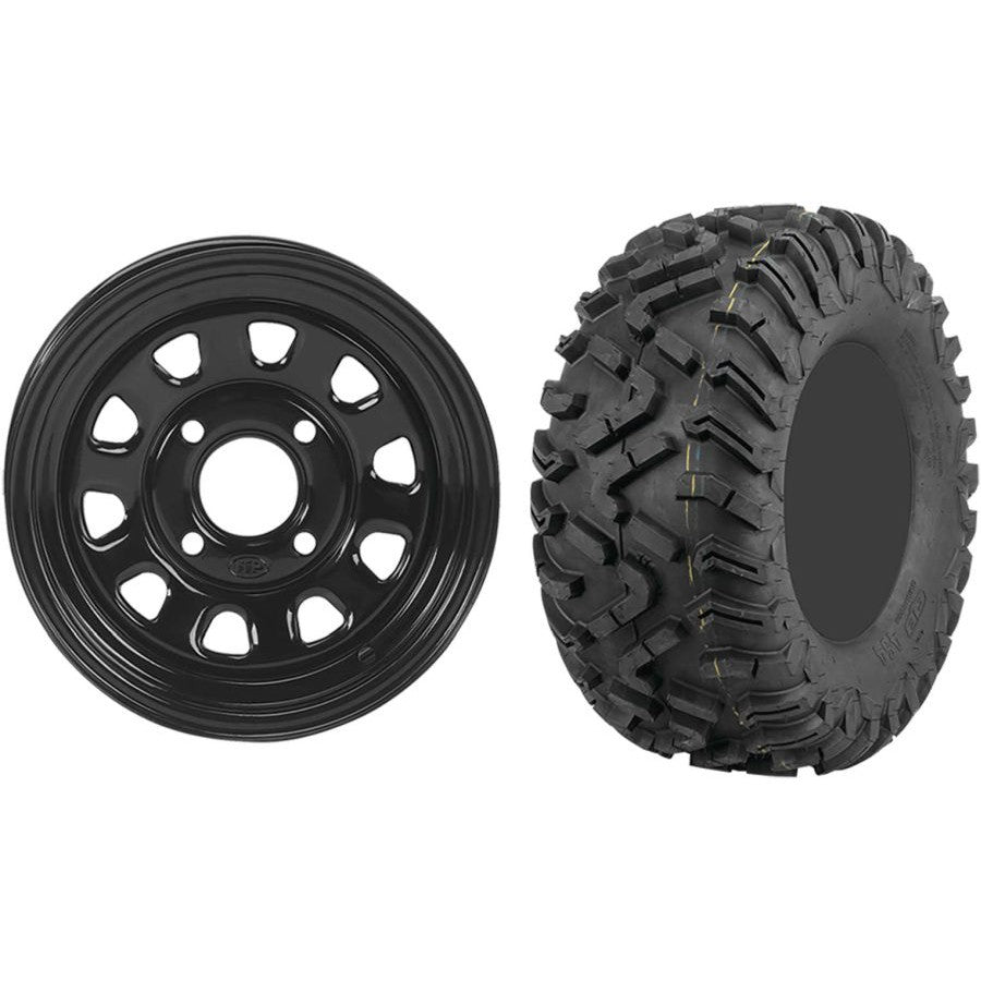 Set of 2 Mounted Wheel and Tire Kit Wheel: 12x7 4+3 4/110 Tire: 27x11-12 6 Ply