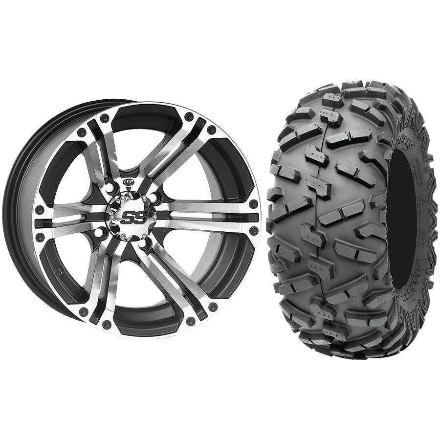 Set of 2 Mounted Wheel and Tire Kit Wheel: 12x7 5+2 4/110 Tire: 26x11-12 6 Ply