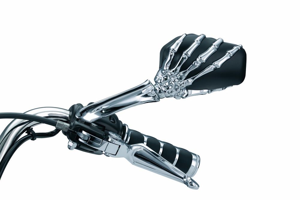 Kuryakyn Skeleton Chrome Hand Black Mirrors Set Motorcycle Harley Honda Yamaha