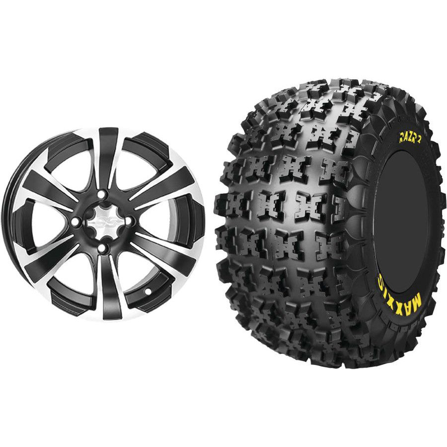 Set of 2 Mounted Wheel and Tire Kit Wheel: 9x8 3+5 4/115 Tire: 20x11-9 6 Ply