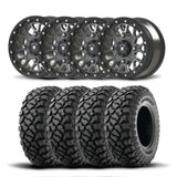 Juego de cuatro rines Bullite Rider de 15" grises y neumáticos Kenda K3204R Klever XT [32x10R-15]