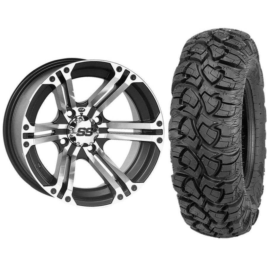 Set of 2 Mounted Wheel and Tire Kit Wheel: 12x7 5+2 4/110 Tire: 27x10-12 8 Ply