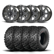 Set of Four Bullite Lancer Wheels 14" Black And Kenda K3201 Mastodon HT Tires [28x10R-14]