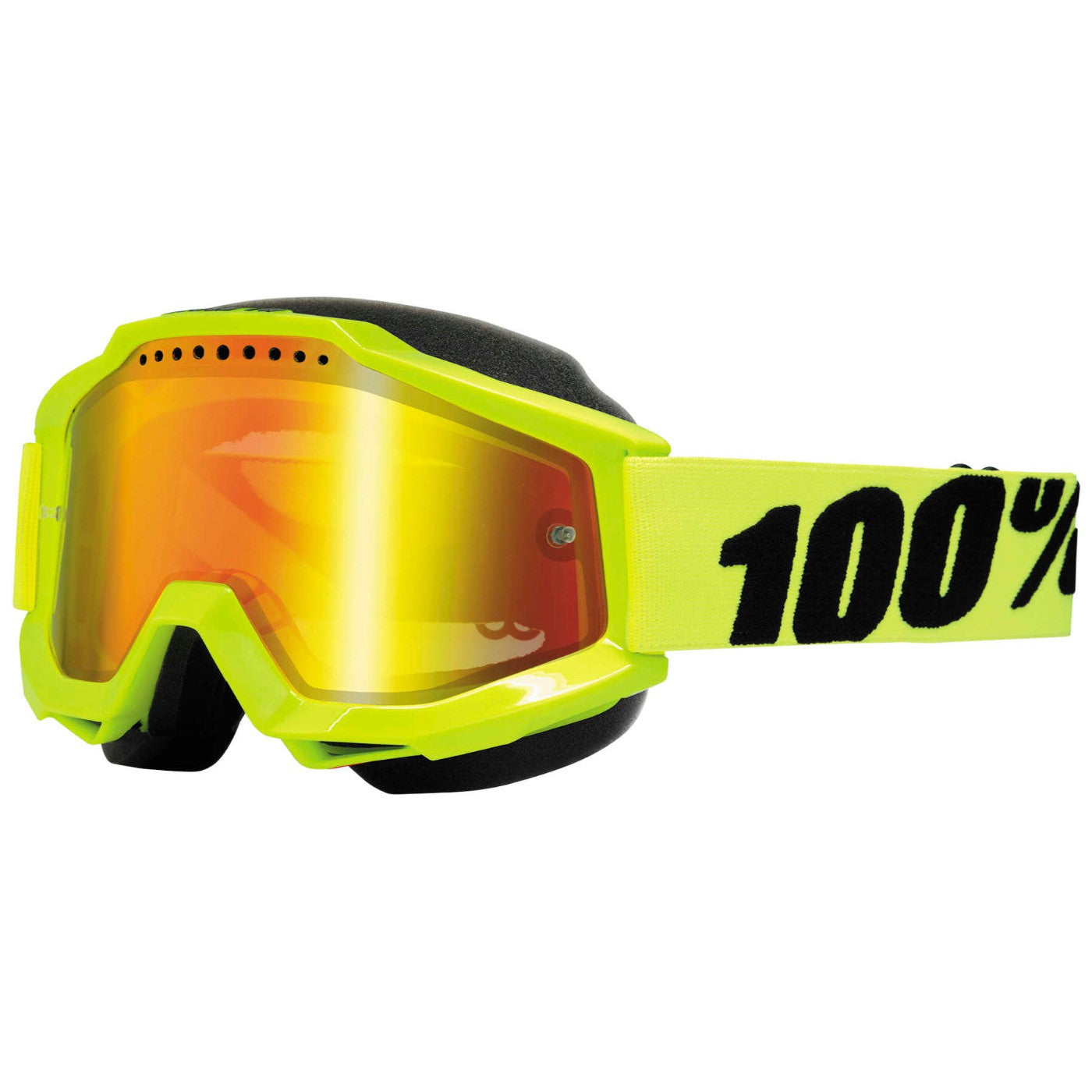 100% Gen1 Accuri Snow Goggles Fluorescent Yellow with Red Mirror Lens - 50213-004-02