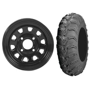 Set of 2 Mounted Wheel and Tire Kit Wheel: 12x7 2+5 4/110 Tire: 25x10-12 6 Ply