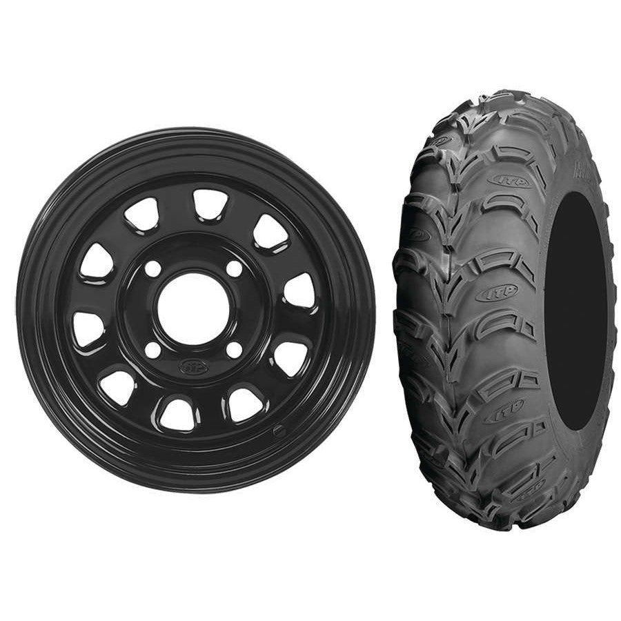 Set of 2 Mounted Wheel and Tire Kit Wheel: 12x7 2+5 4/110 Tire: 25x10-12 6 Ply