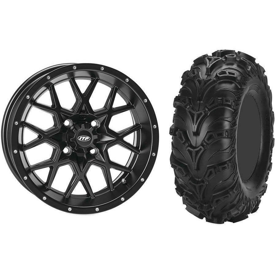 Set of 2 Mounted Wheel and Tire Kit Wheel: 12x7 5+2 4/110 Tire: 27x11-12 6 Ply