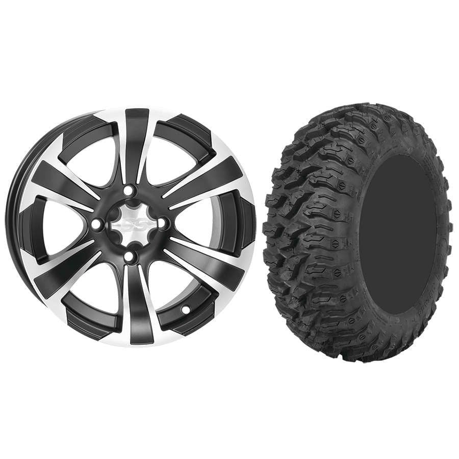 Set of 2 Mounted Wheel and Tire Kit Wheel: 12x7 5+2 4/110 Tire: 25x8-12 8 Ply