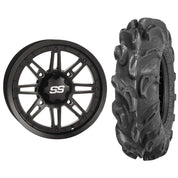 Set of 2 Mounted Wheel and Tire Kit Wheel: 14x7 2+5 4/110 Tire: 27x11-14 6 Ply