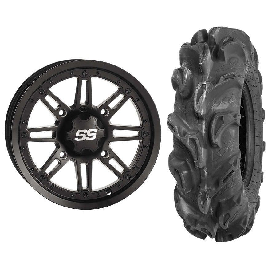 Set of 2 Mounted Wheel and Tire Kit Wheel: 14x7 2+5 4/110 Tire: 27x11-14 6 Ply