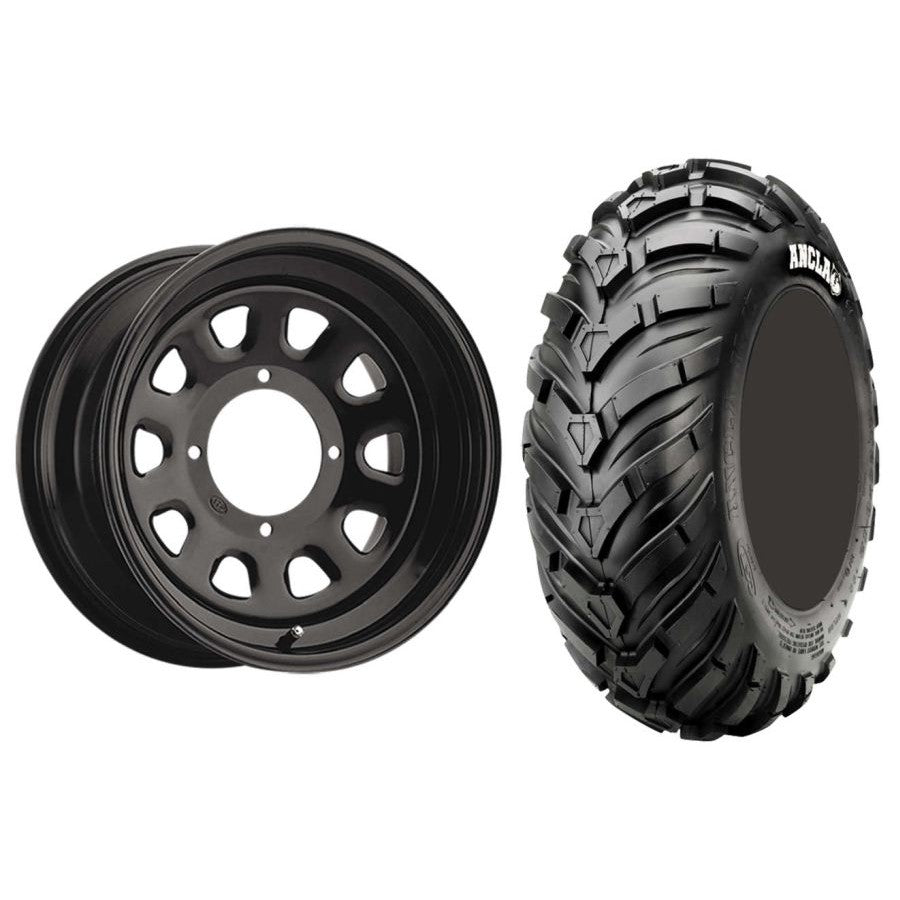 Set of 2 Mounted Wheel and Tire Kit Wheel: 12x7 5+2 4/137 12mm Tire: 25x8-12 6 Ply