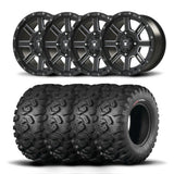 Juego de cuatro rines Bullite Lancer de 15" negros y neumáticos Kenda K3201 Mastodon HT [32x10R-15]