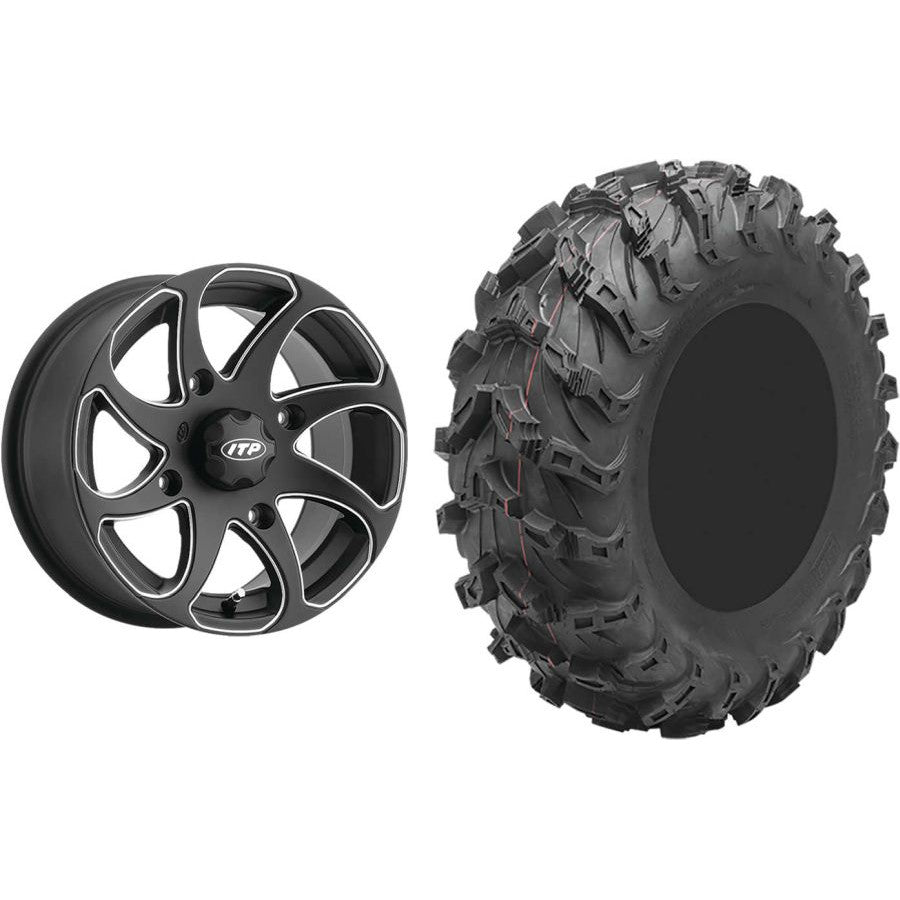 Set of 2 Mounted Wheel and Tire Kit Wheel: 14x7 5+2 4/110 Tire: 27x11-14 8 Ply