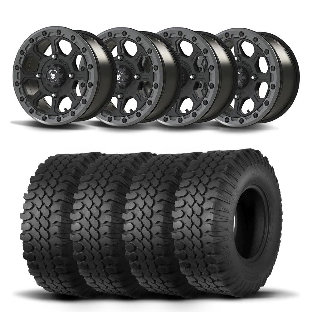 Set of Four Bullite Ruler Wheels 14" Gray And Kenda K576A Kongur Tires [30x10R-14]