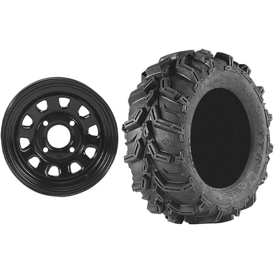 Set of 2 Mounted Wheel and Tire Kit Wheel: 12x7 4+3 4/156 Tire: 25x10-12 6 Ply