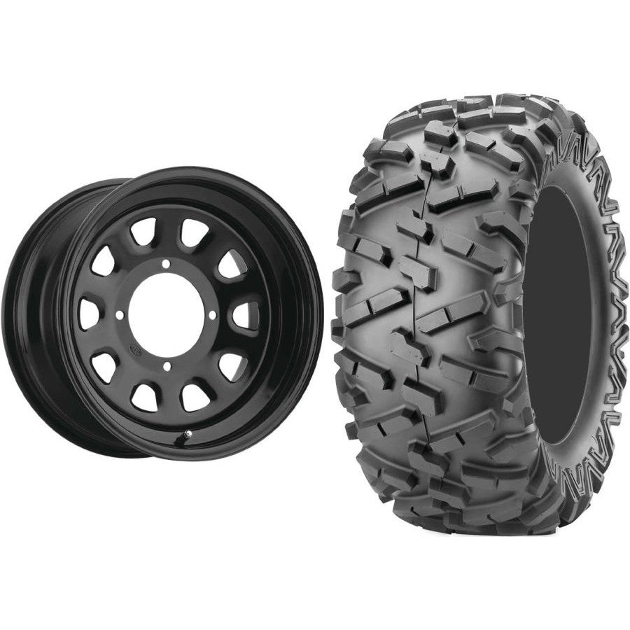 Set of 2 Mounted Wheel and Tire Kit Wheel: 14x7 4+3 4/137 Tire: 27x9-14 6 Ply