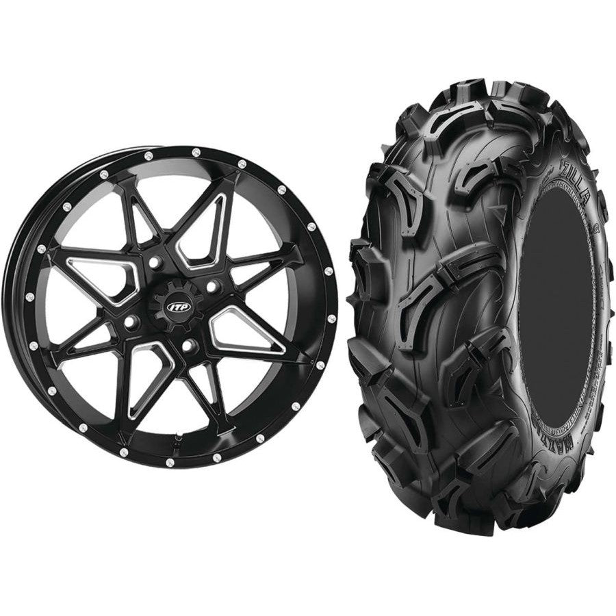Set of 2 Mounted Wheel and Tire Kit Wheel: 14x7 2+5 4/110 Tire: 27x10-14 6 Ply