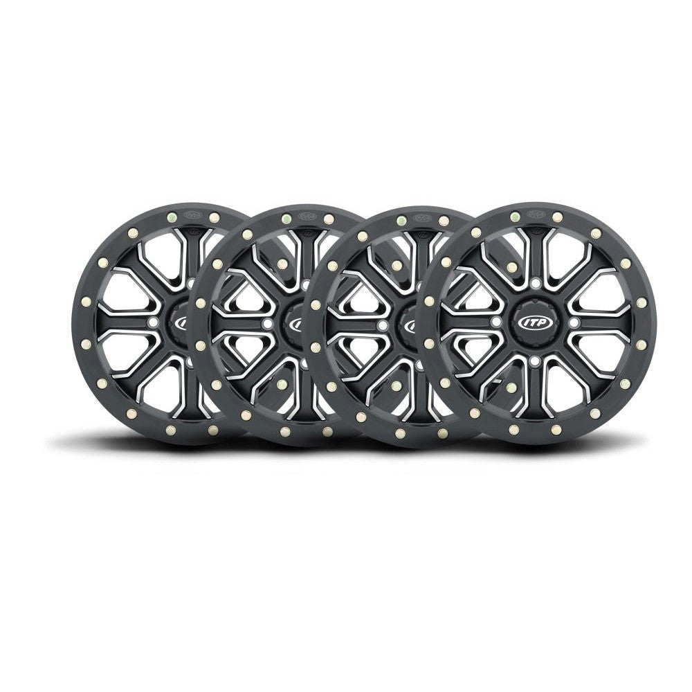 ITP Set of Four Velocity Intertia Beadlock Wheels Matte Black 15x7 4x156 5+2