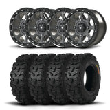 Juego de cuatro ruedas Bullite Ruler de 14" grises y neumáticos Kenda K587 Bearclaw HTR [27x9.5R-14]