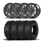 Set of Four Bullite Ruler Wheels 14" Gray And Kenda K587 Bearclaw HTR Tires [26x9R-14]