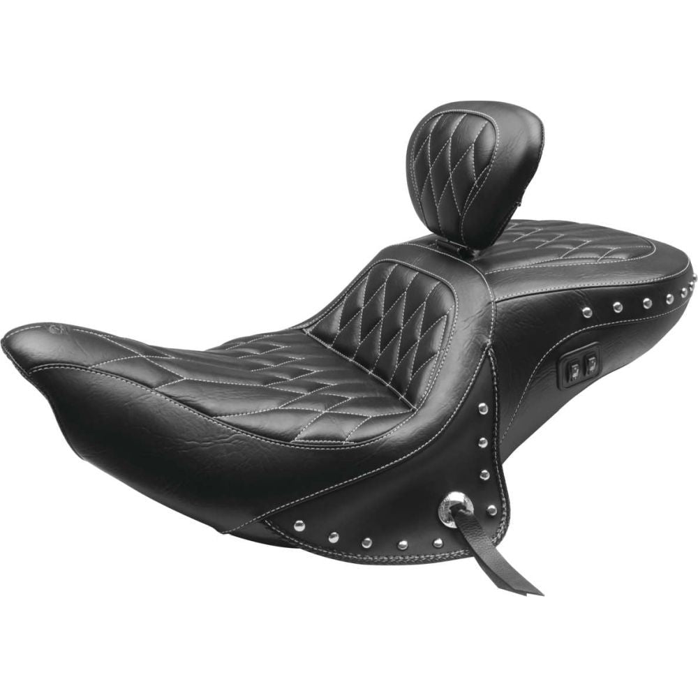 Mustang One Piece Seat And Backrest Black/White For Indian Chief Roadmaster 2015-2021