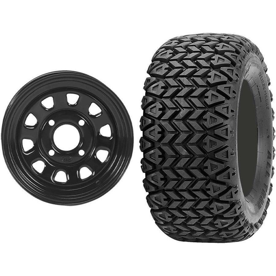 Set of 2 Mounted Wheel and Tire Kit Wheel: 12x7 4+3 4/110 Tire: 25x10.5-12 4 Ply