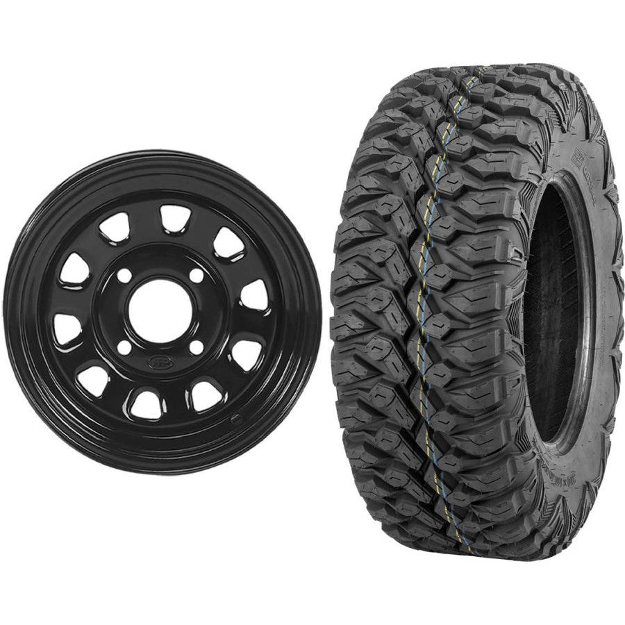 Set of 2 Mounted Wheel and Tire Kit Wheel: Kit - 12x7 5+2 4/110 Tire: 25x10-12 8 Ply
