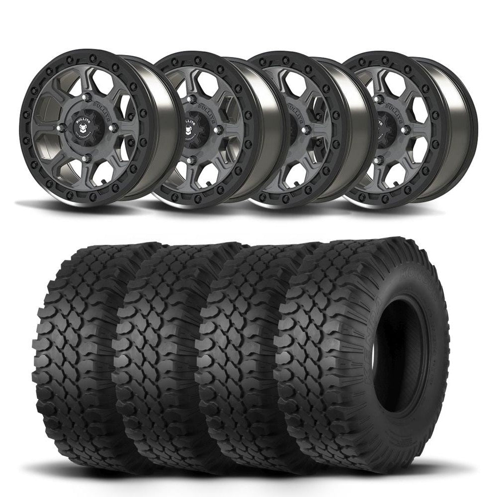 Set of Four Bullite Ruler Wheels 14" Gray And Kenda K576A Kongur Tires [30x10R-14]