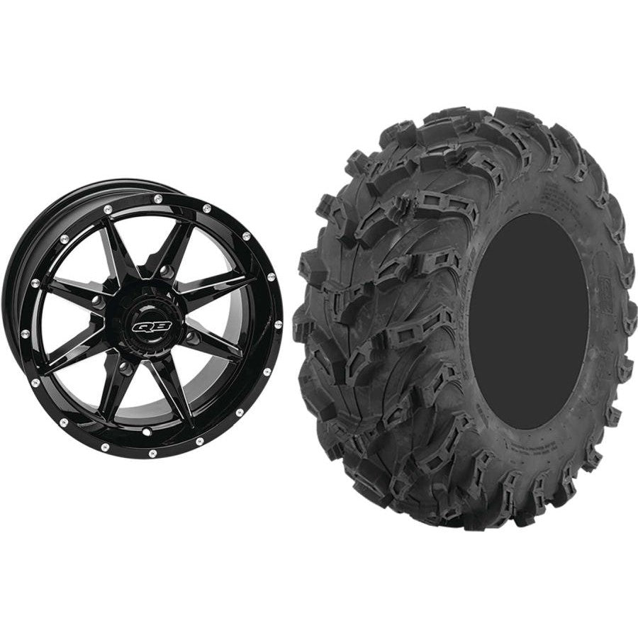 Set of 2 Mounted Wheel and Tire Kit Wheel: 14x7 4+3 4/156 Tire: 27x9-14 8 Ply