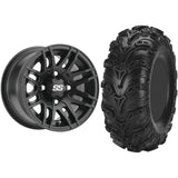 Set of 2 Mounted Wheel and Tire Kit Wheel: 12x7 5+2 4/110 Tire: 25x8-12 6 Ply