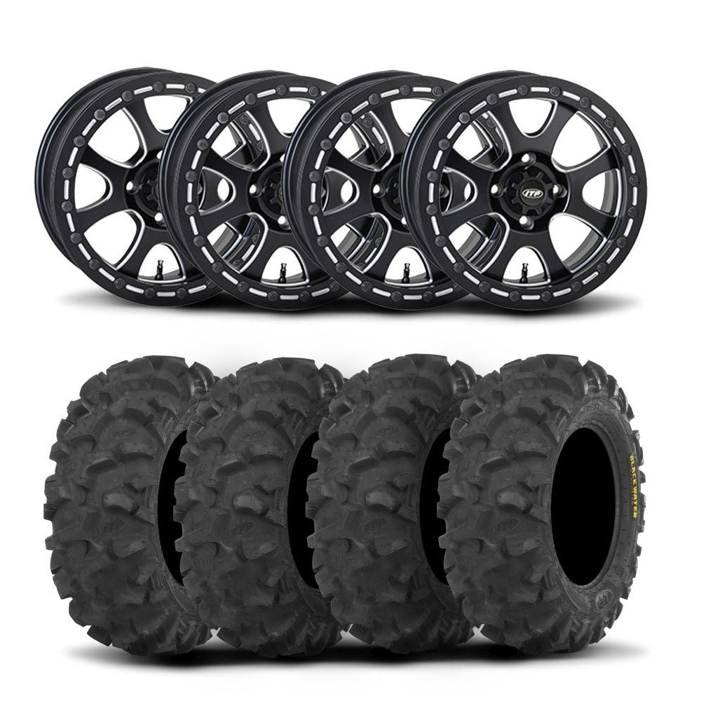 ITP Tsunami 15" Matte Black Wheels And Blackwater Evolution Tires [30x10-15]