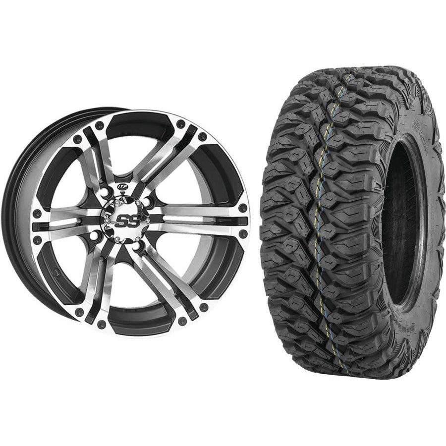 Set of 2 Mounted Wheel and Tire Kit Wheel: 12x7 2+5 4/110 Tire: 25x8-12 8 Ply