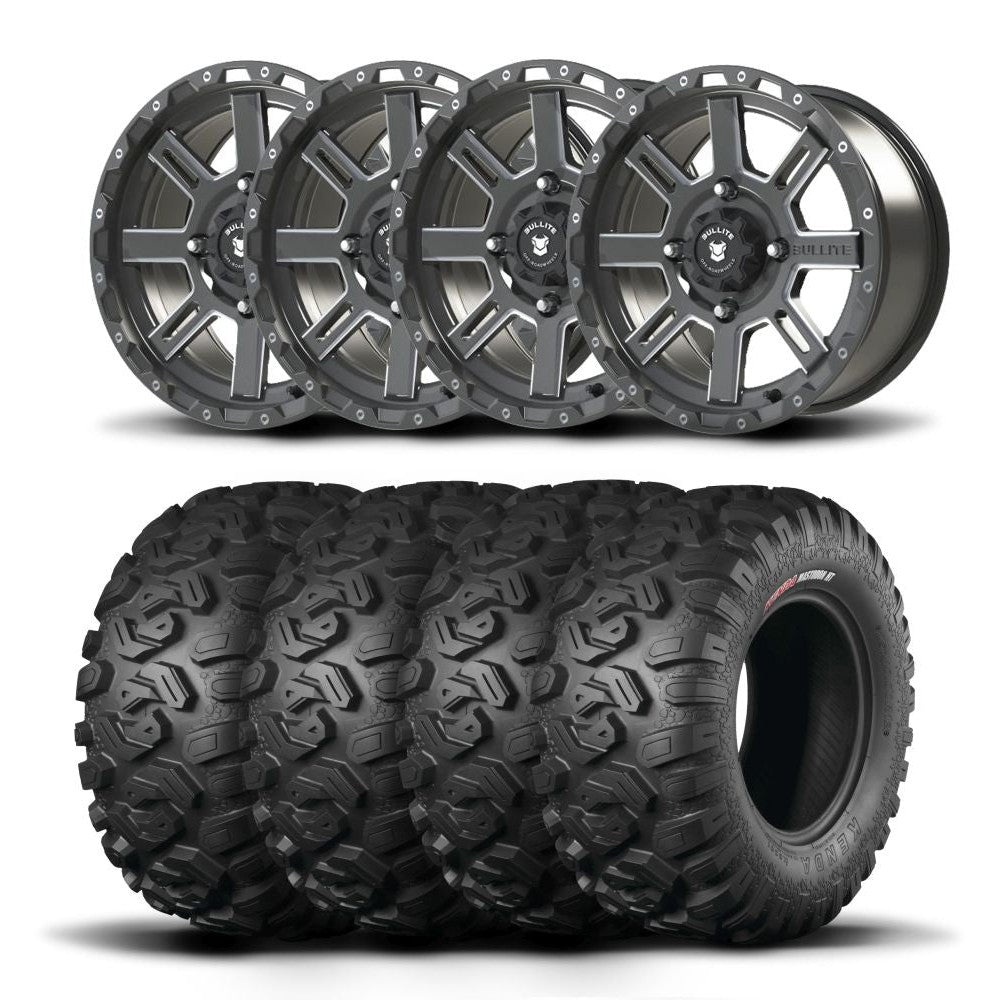 Set of Four Bullite Lancer Wheels 14" Gray And Kenda K3201 Mastodon HT Tires [26x9R-14]