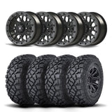 Juego de cuatro rines Bullite Rider de 14" grises y neumáticos Kenda K3204R Klever XT [32x10R-14]