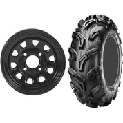 Set of 2 Mounted Wheel and Tire Kit Wheel: 12x7 4+3 4/110 Tire: 26x9-12 6 Ply
