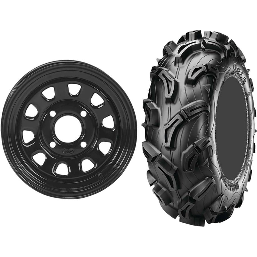 Set of 2 Mounted Wheel and Tire Kit Wheel: 12x7 4+3 4/110 Tire: 26x9-12 6 Ply