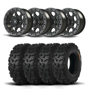 Set of Four Bullite Ruler Wheels 14" Gray And Kenda K587 Bearclaw HTR Tires [28x9R-14]