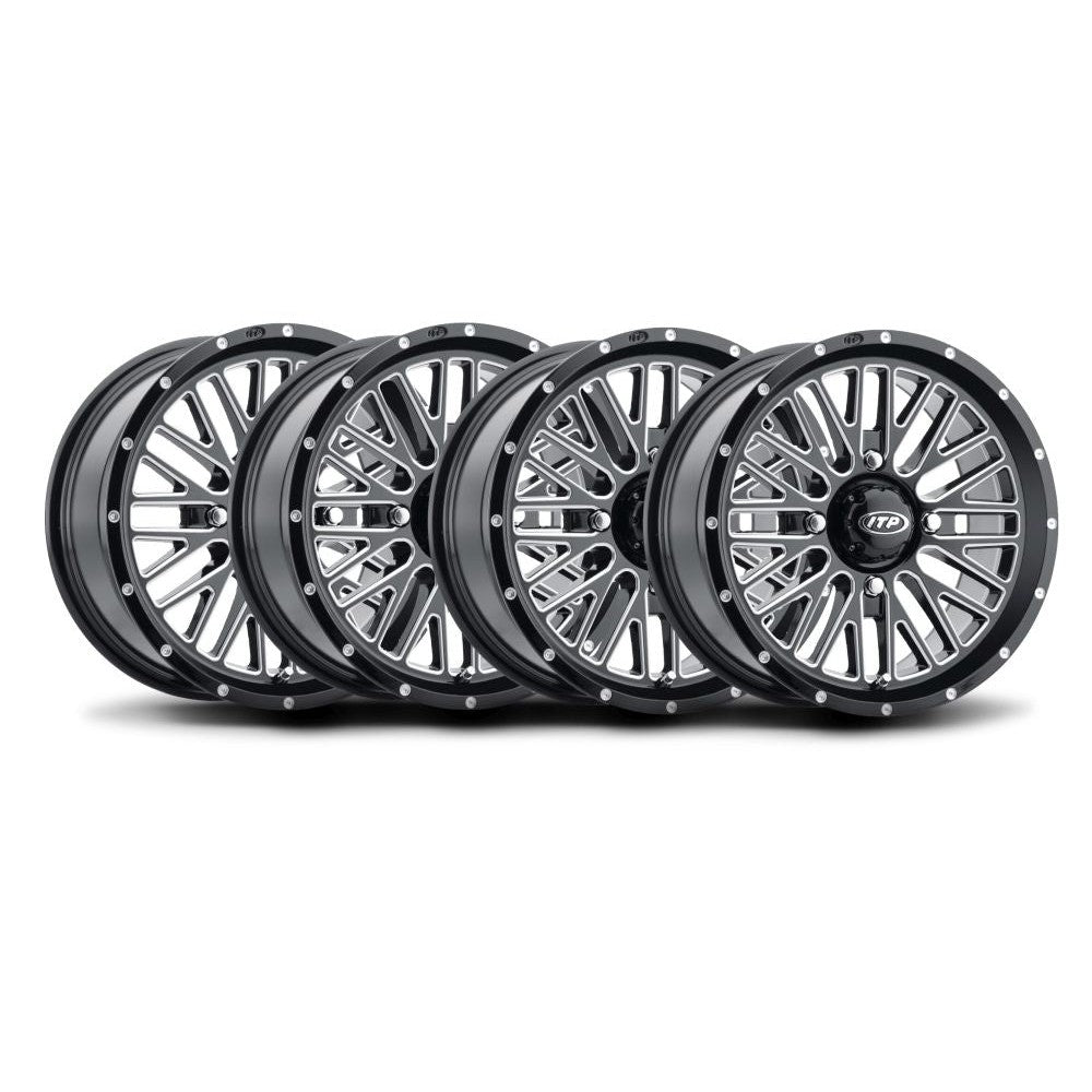 Juego de cuatro ruedas ITP Momentum mecanizadas negras 15x7 4/156 5+2