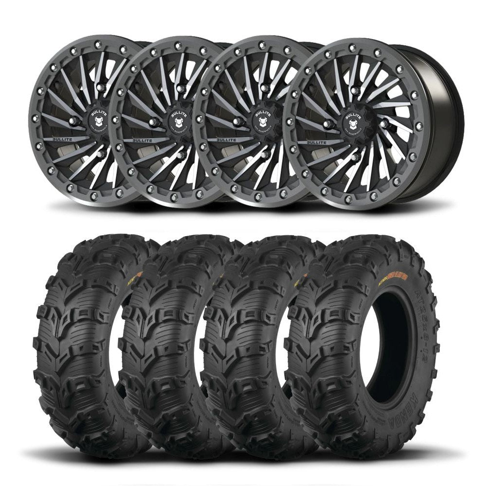 Set of Four Bullite Blade Wheels 14" Gray And Kenda K592 Bearclaw EVO Tires [26x9-14]