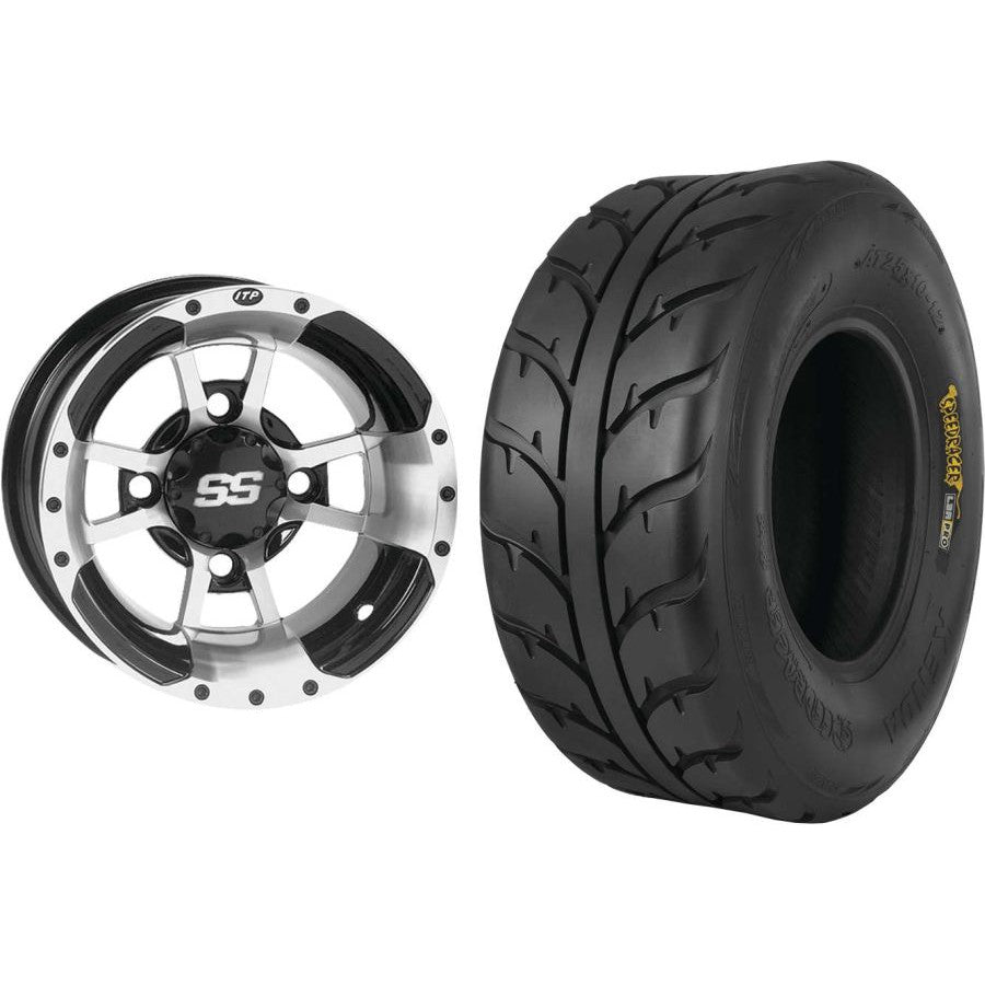 Set of 2 Mounted Wheel and Tire Kit Wheel: 9x8 3+5 4/110 Tire: 20x11-9 4 Ply