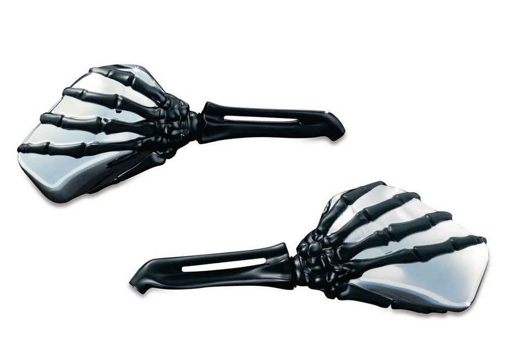 Kuryakyn Skeleton Black Hand Chrome Mirrors Set Motorcycle Harley Honda Indian